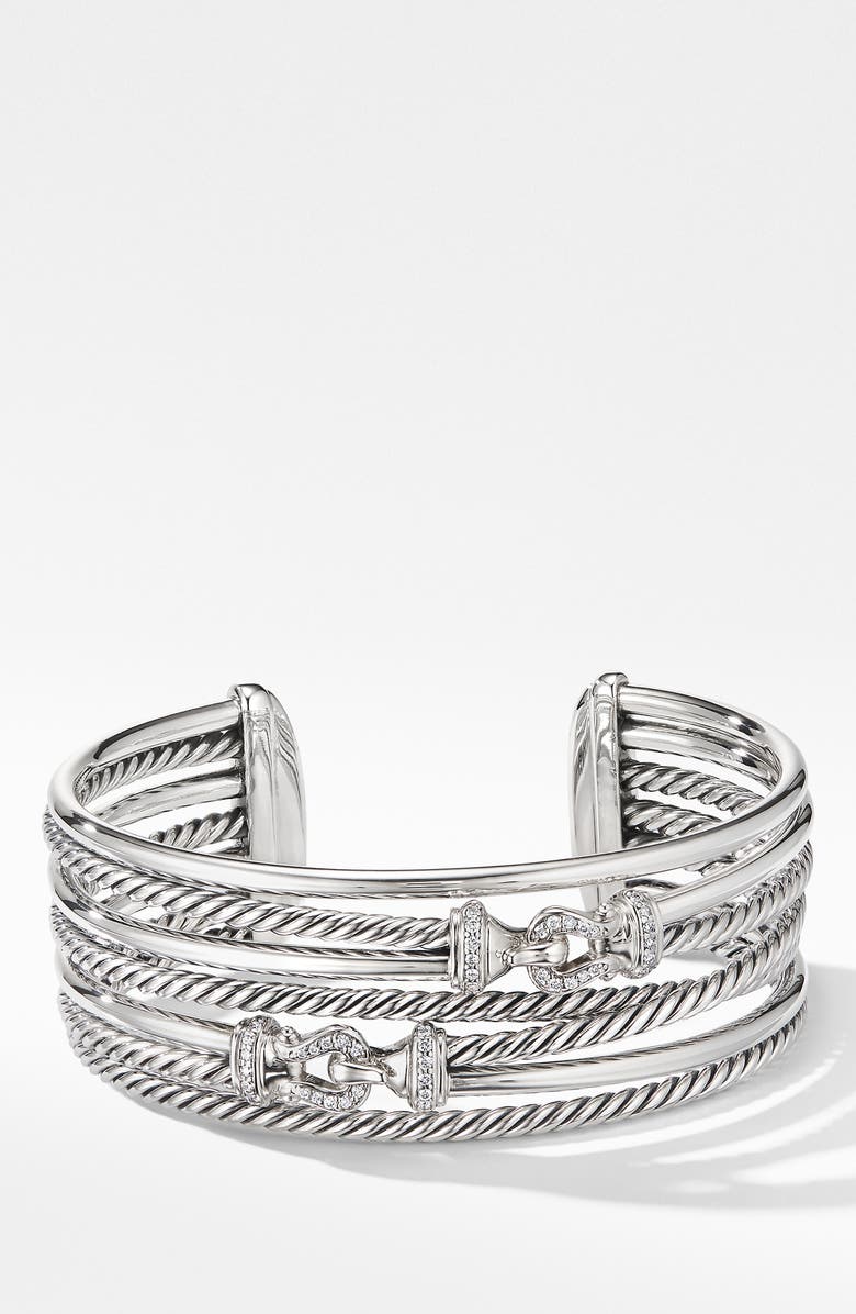 David Yurman Buckle Crossover Cuff Bracelet with Diamonds, Main, color,