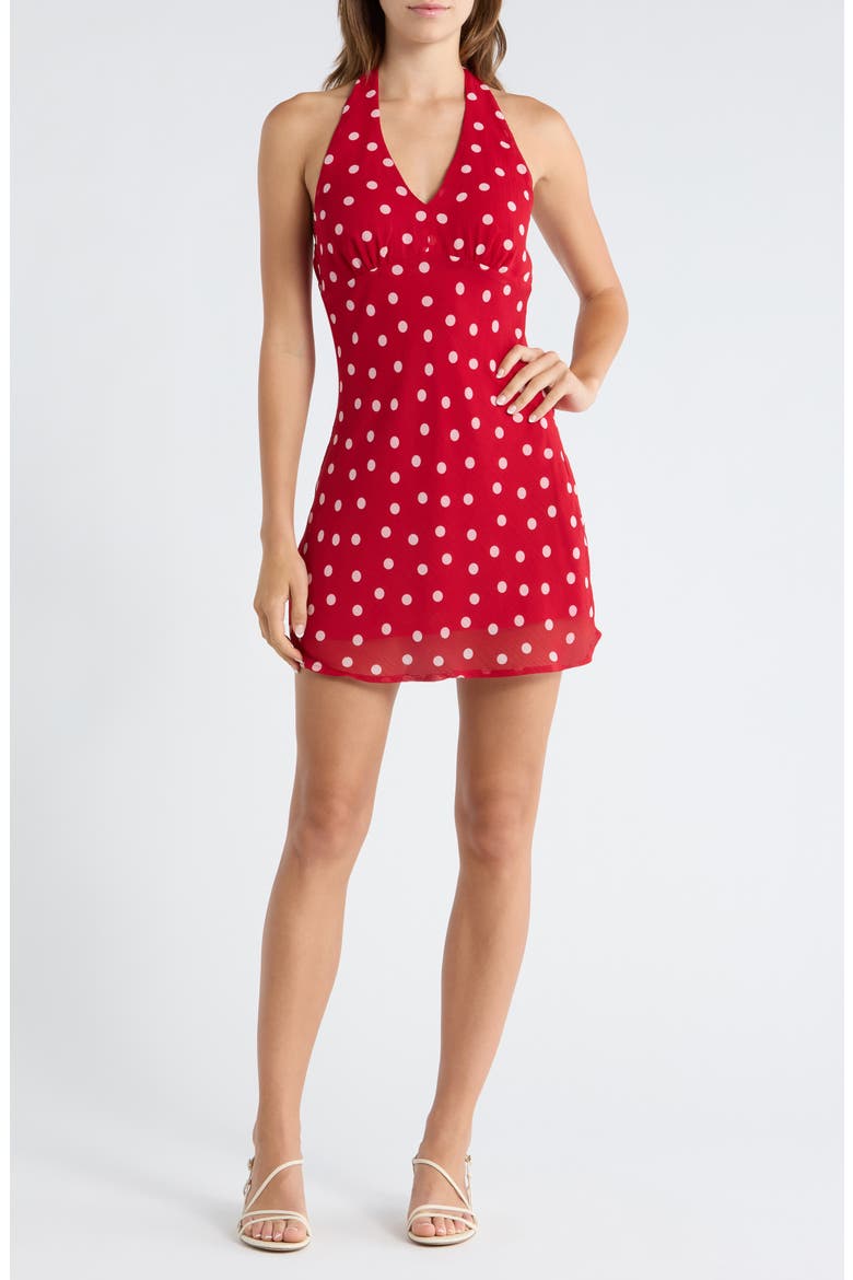 Polka Dot Halter Neck Minidress, Main, color, RED PINK DOT
