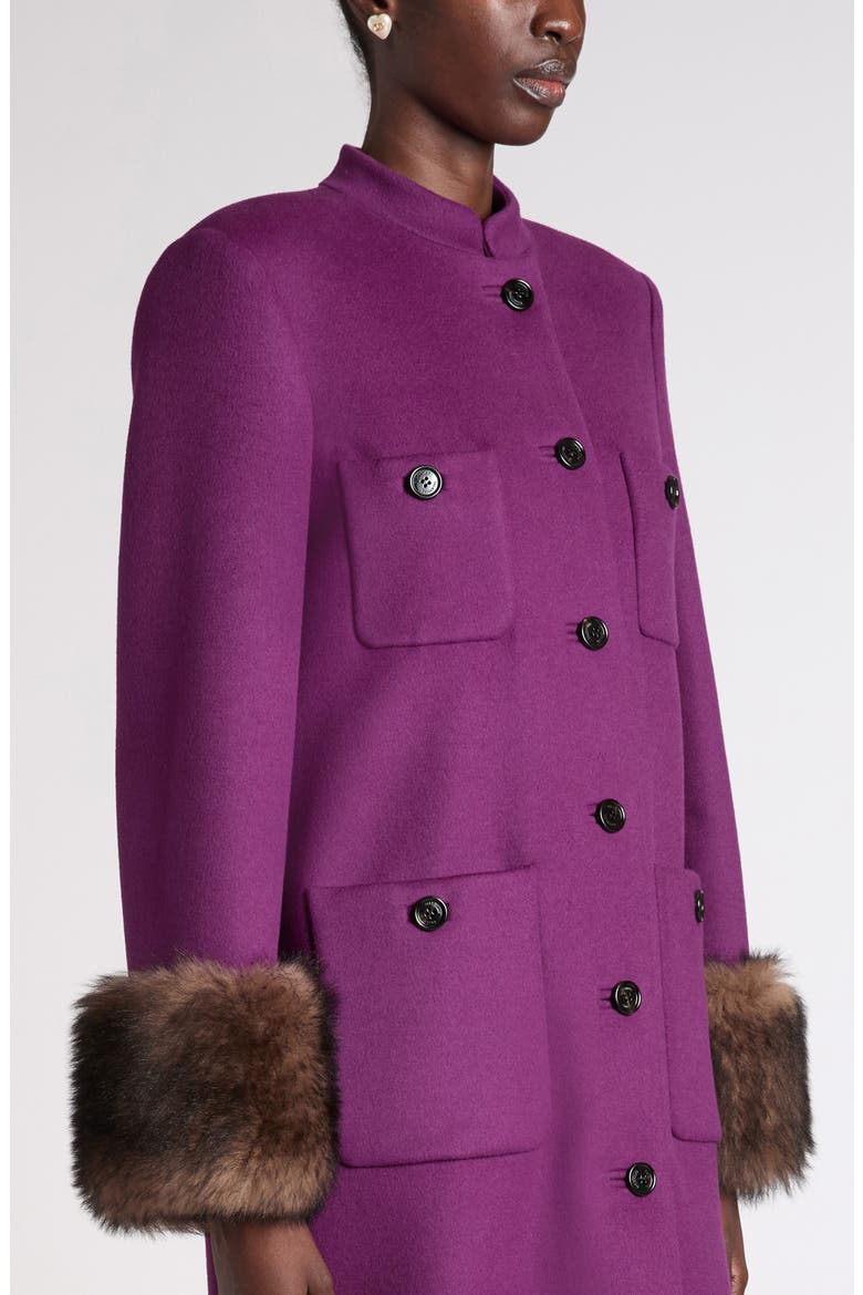 Compact Drape Wool & Cashmere Coat with Genuine Shearling Cuffs, Alternate, color, PURPLE