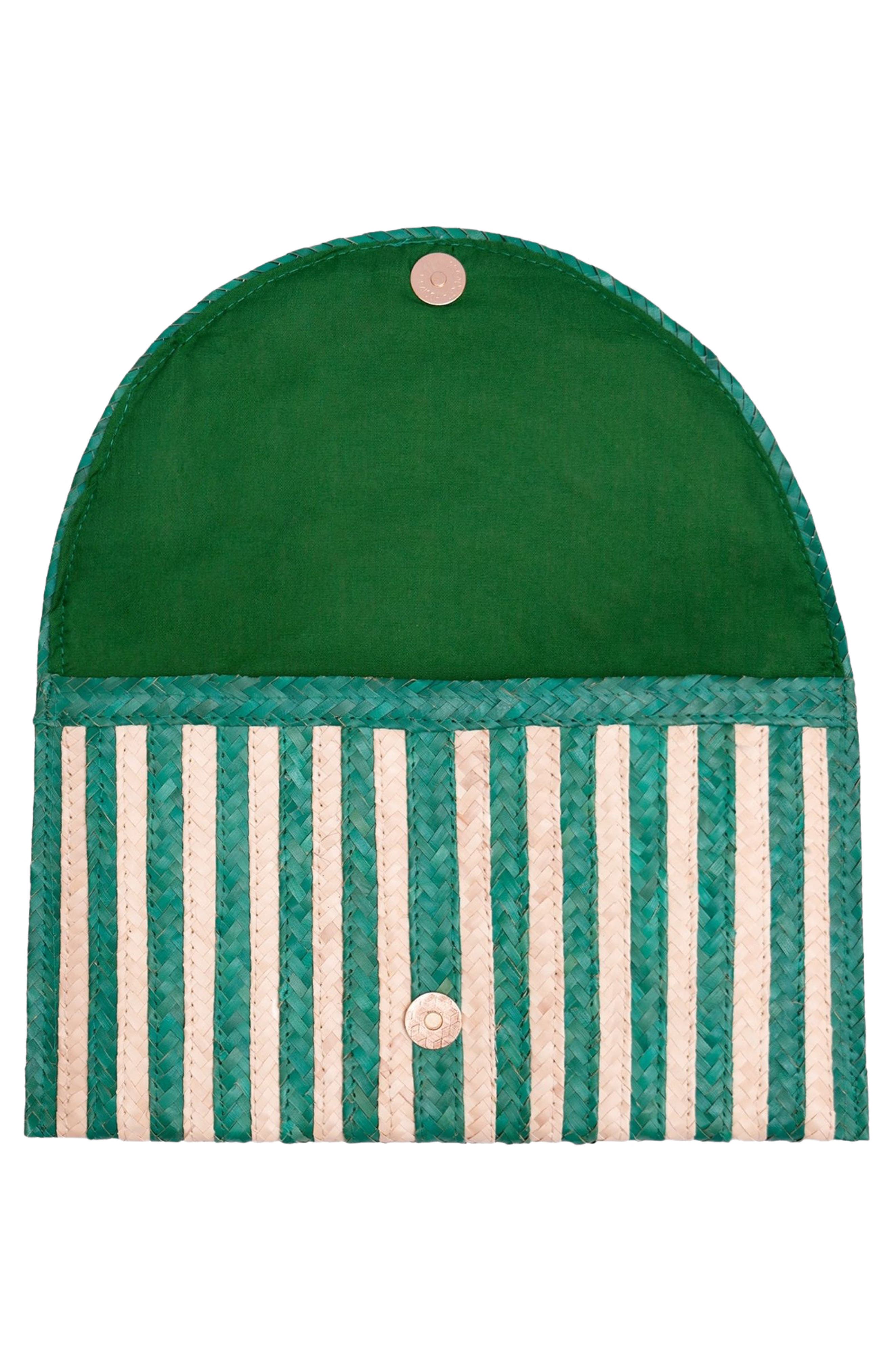 Brooke Stripe Handwoven Raffia Clutch, Alternate, color, CREAM/ GREEN