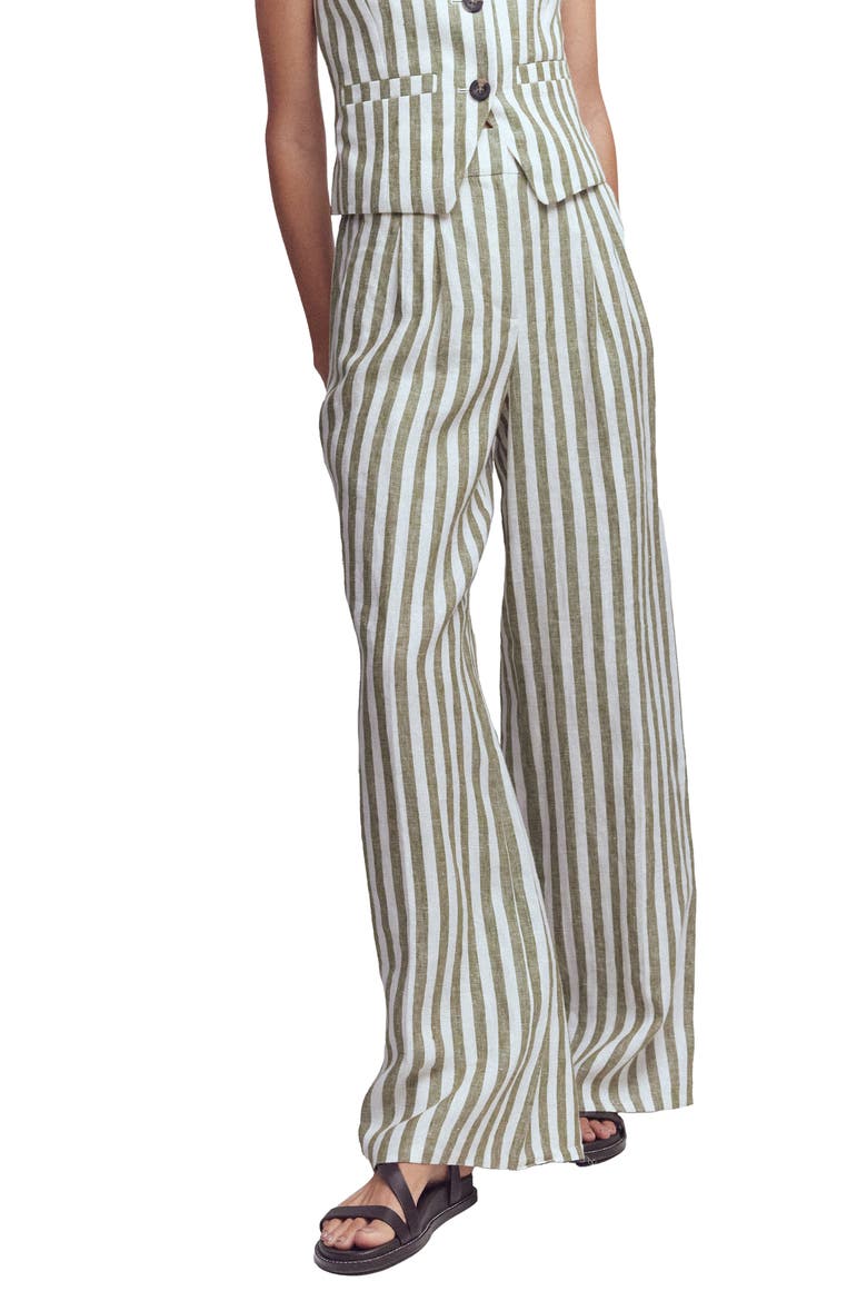 Kensington Linen Wide Leg Pants, Main, color, GREEN & WHITE STRIPE