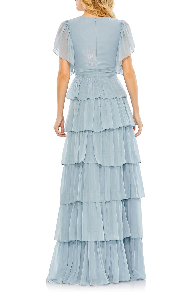 Women's Flutter Sleeve Tiered Ruffle Chiffon Gown, Alternate, color, SLATE BLUE