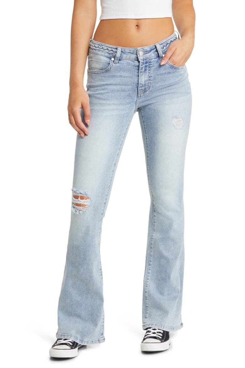 Braided Flare Leg Jeans, Main, color, LIGHT WASH