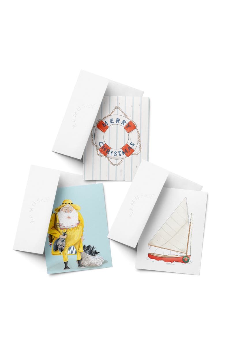 Ramus & Co Lifebouy Merry Christmas, Santa Fisherman, Holiday Sailboat Winter/Holiday/Christmas Greeting Card Pack Sets, Main, color, Multi-Pack