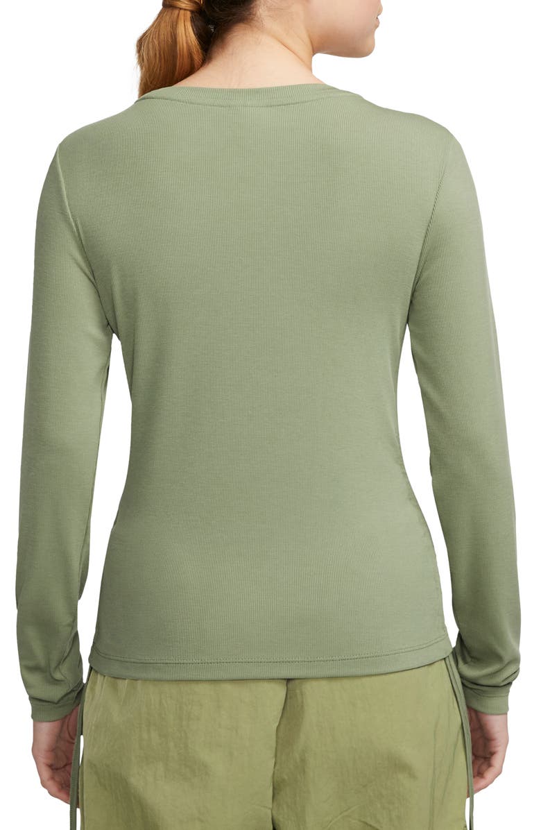 Nike Sportswear Ruched Long Sleeve Rib T-Shirt, Alternate, color, Oil Green/Black