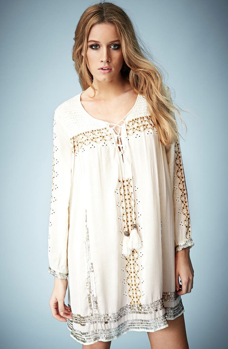 Topshop Kate Moss for Topshop 'Folk' Smocked Dress, Main, color, 