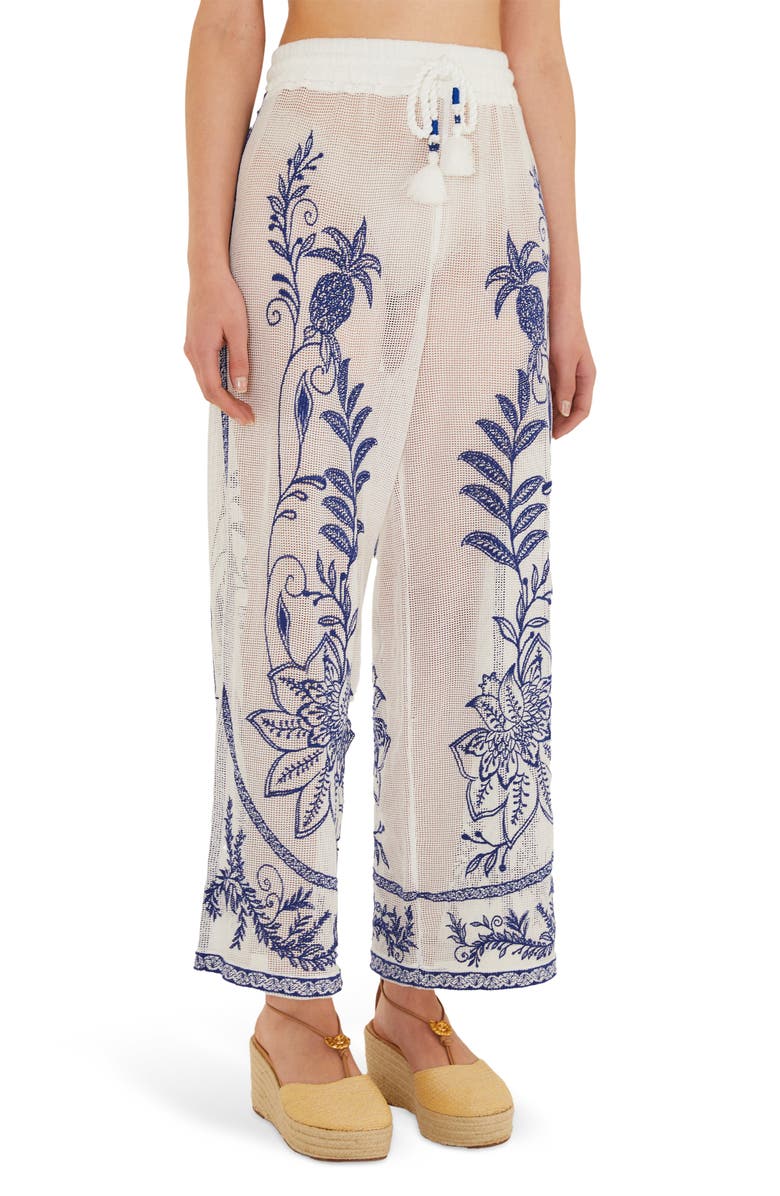 FARM Rio Nina Floral Embroidery Open Stitch Cover-Up Pants, Main, color, Nina Embroidery Off-