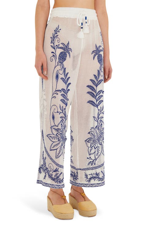 Nina Floral Embroidery Open Stitch Cover-Up Pants