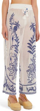 FARM Rio Nina Floral Embroidery Open Stitch Cover-Up Pants