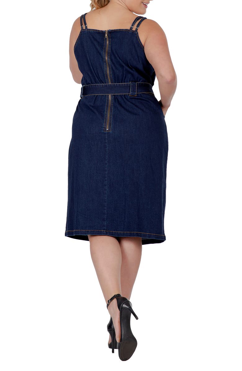 Standards & Practices Double Strap Tie Waist Denim Midi Dress, Alternate, color, Indigo Rinse