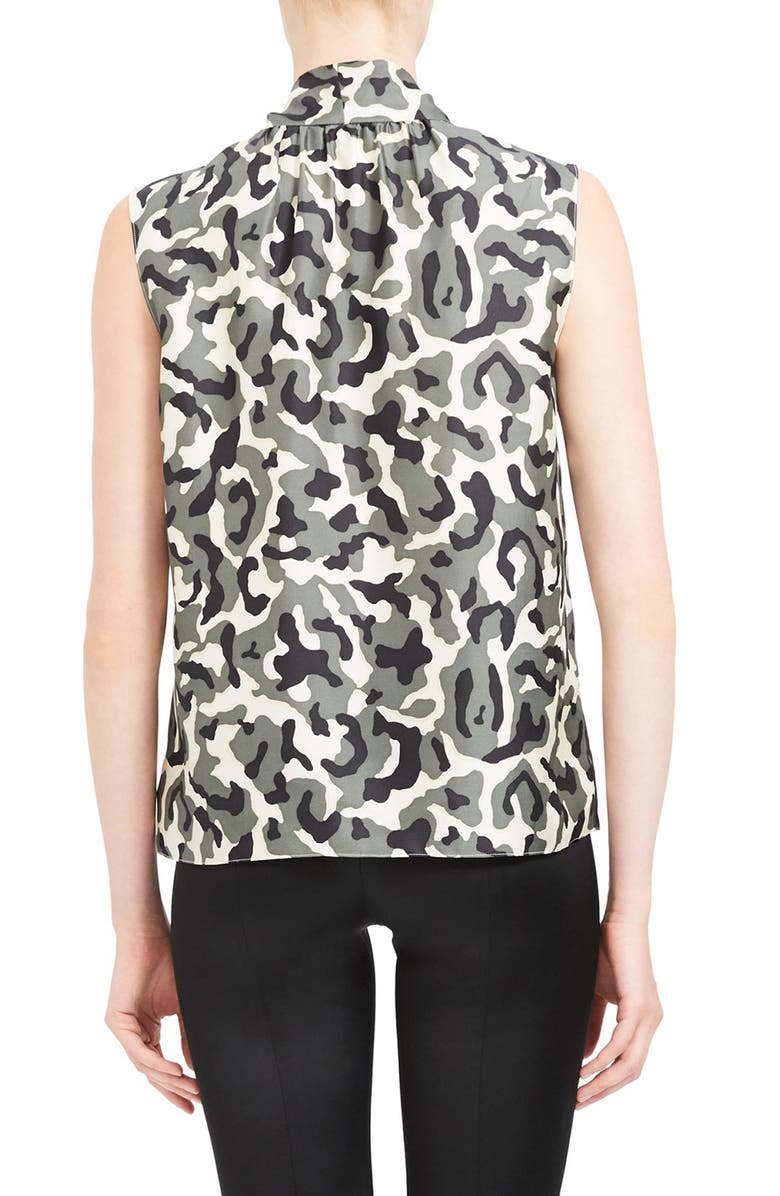 Theory Camo Print Tie Neck Sleeveless Silk Blouse, Alternate, color, 