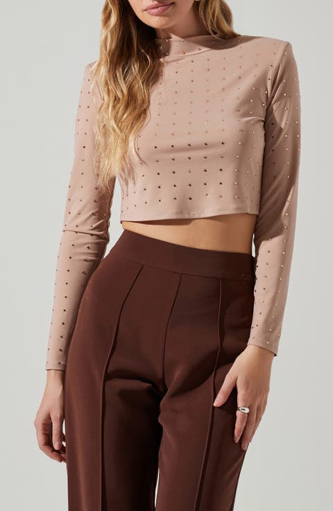 Esther Studded Long Sleeve Crop Top