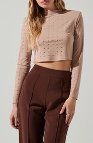 ASTR the Label Esther Studded Long Sleeve Crop Top