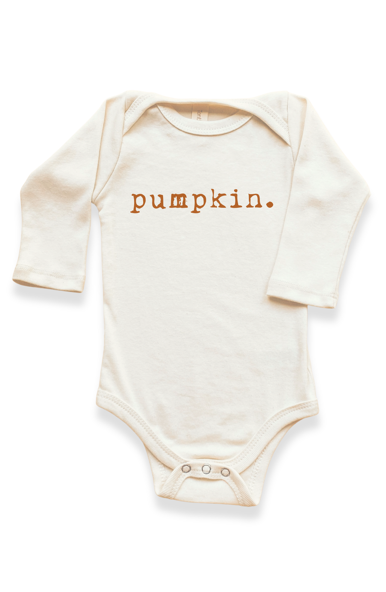 Tenth & Pine Pumpkin - Organic Long Sleeve Baby Bodysuit, Main, color, Natural Rust Lettering