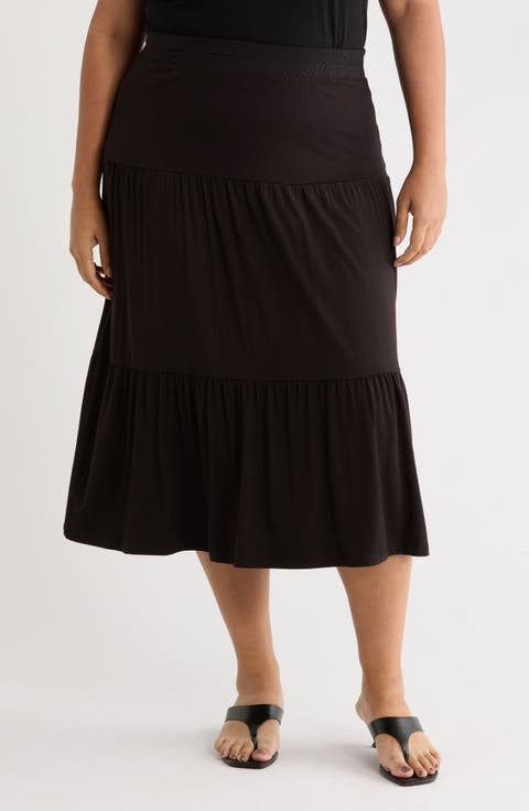 Tiered Jersey Maxi Skirt (Plus)