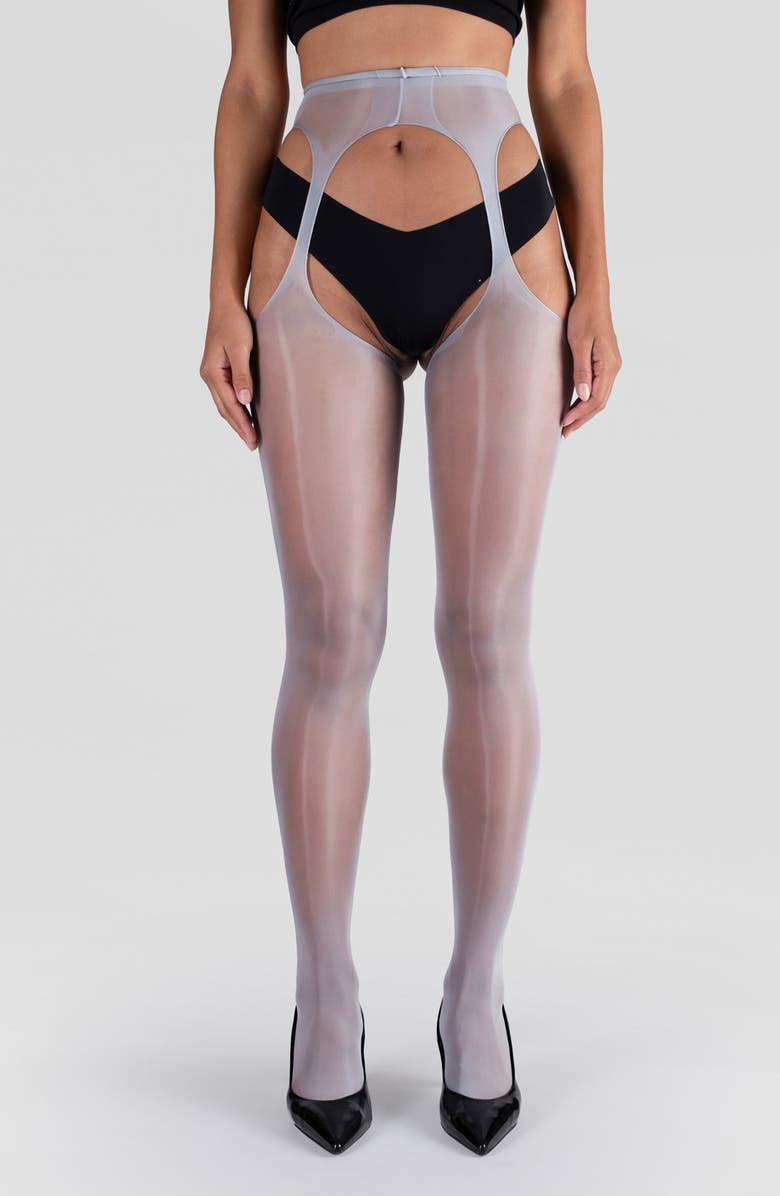 LECHERY<sup>®</sup> Lustrous Silky Shiny Sheer Suspender Crotchless Tights, Alternate, color, Grey