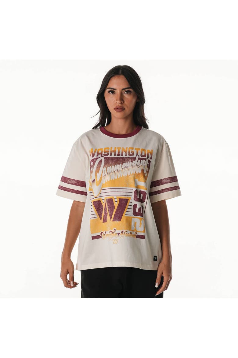 Women's The Wild Collective  Cream Washington Commanders Vintage Drop Shoulder Oversized Boyfriend T-Shirt, Alternate, color, Cream