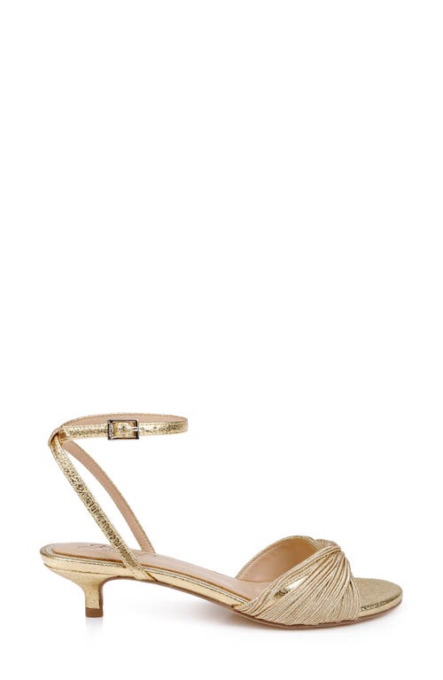 Jewel Badgley Mischka Nance Ankle Strap Kitten Heel Sandal In Gold Textile