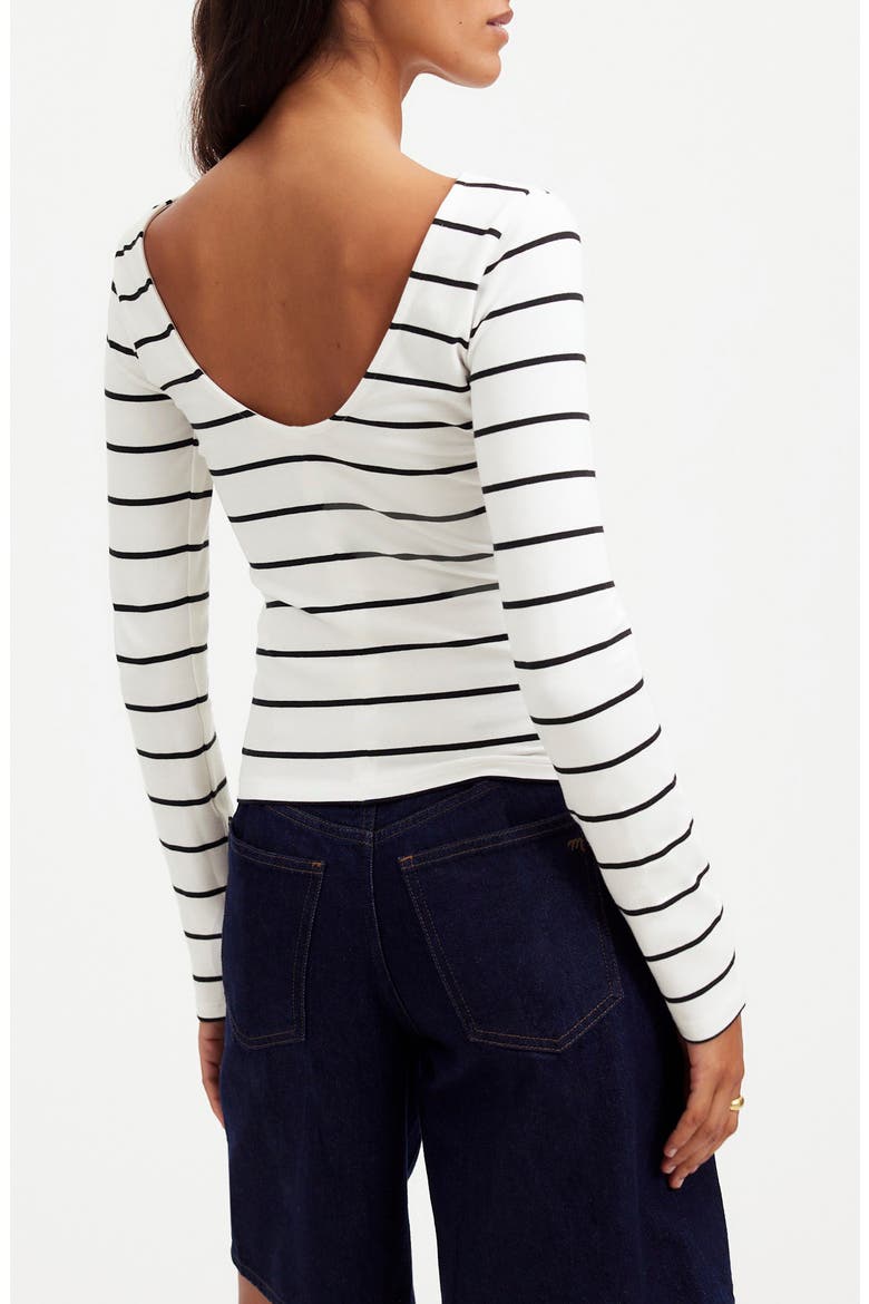 Scoop Back Long Sleeve Top, Alternate, color, TRUE BLACK/ WHITE