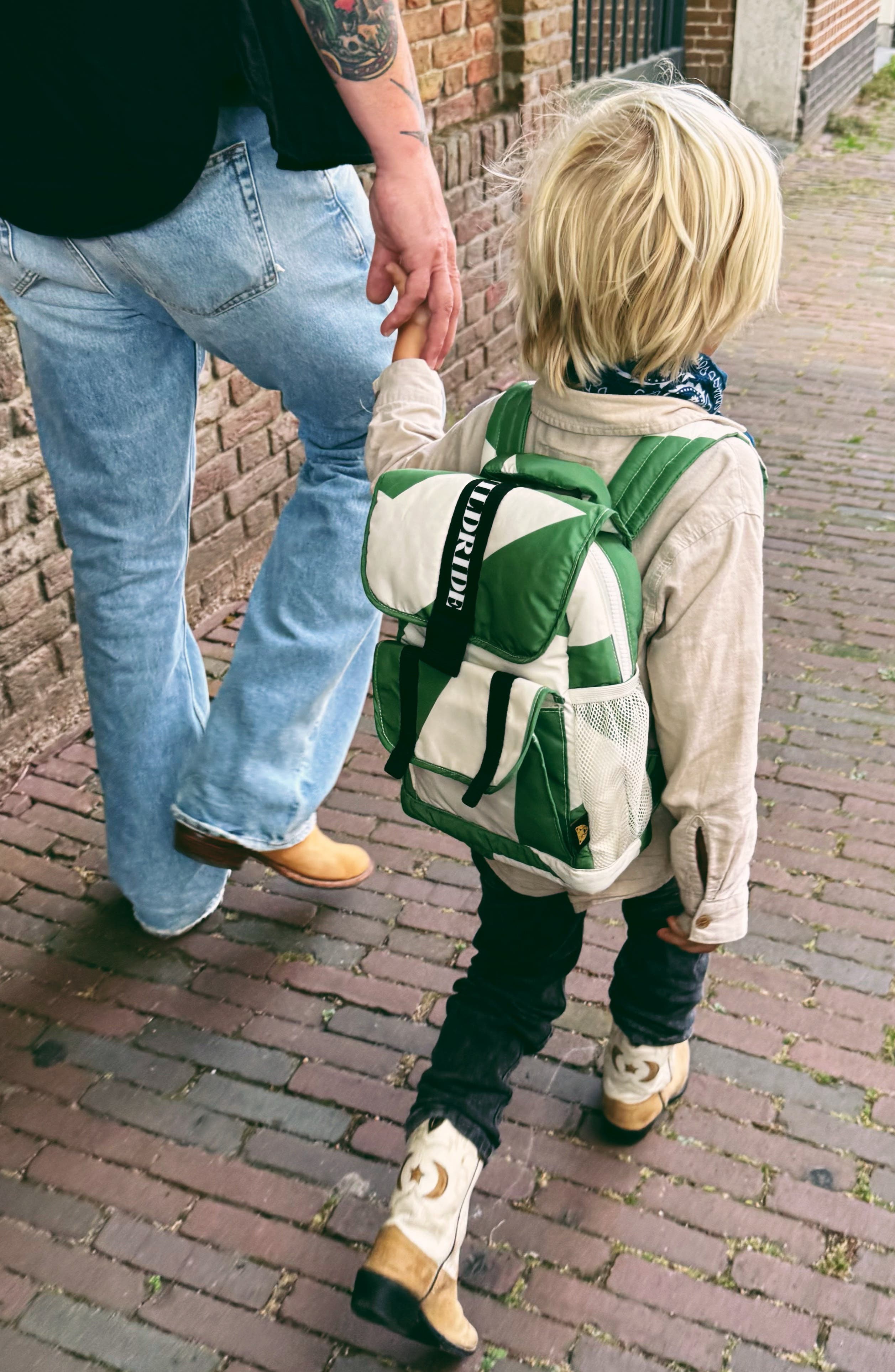 Kid Sized Recycled Materials Backpack, Alternate, color, GREEN GRAPHIC