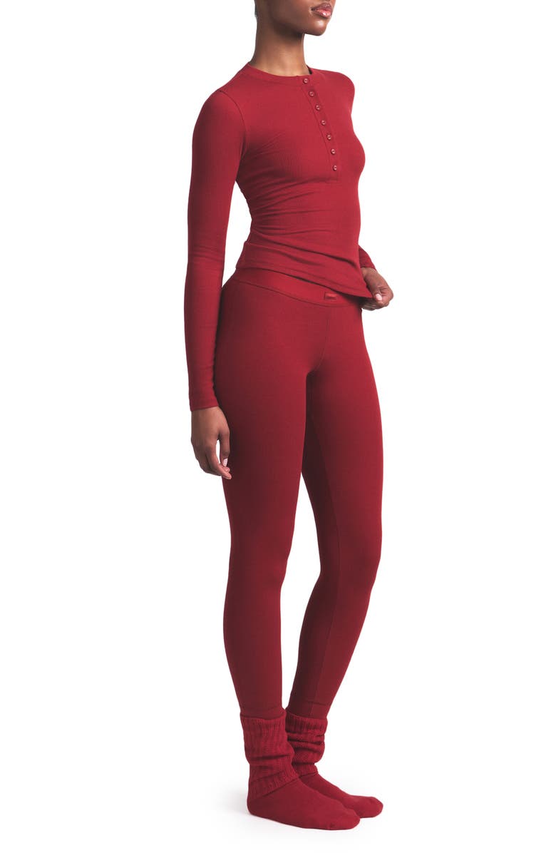 SKIMS Cotton Rib Henley & Leggings Set, Alternate, color, Brick