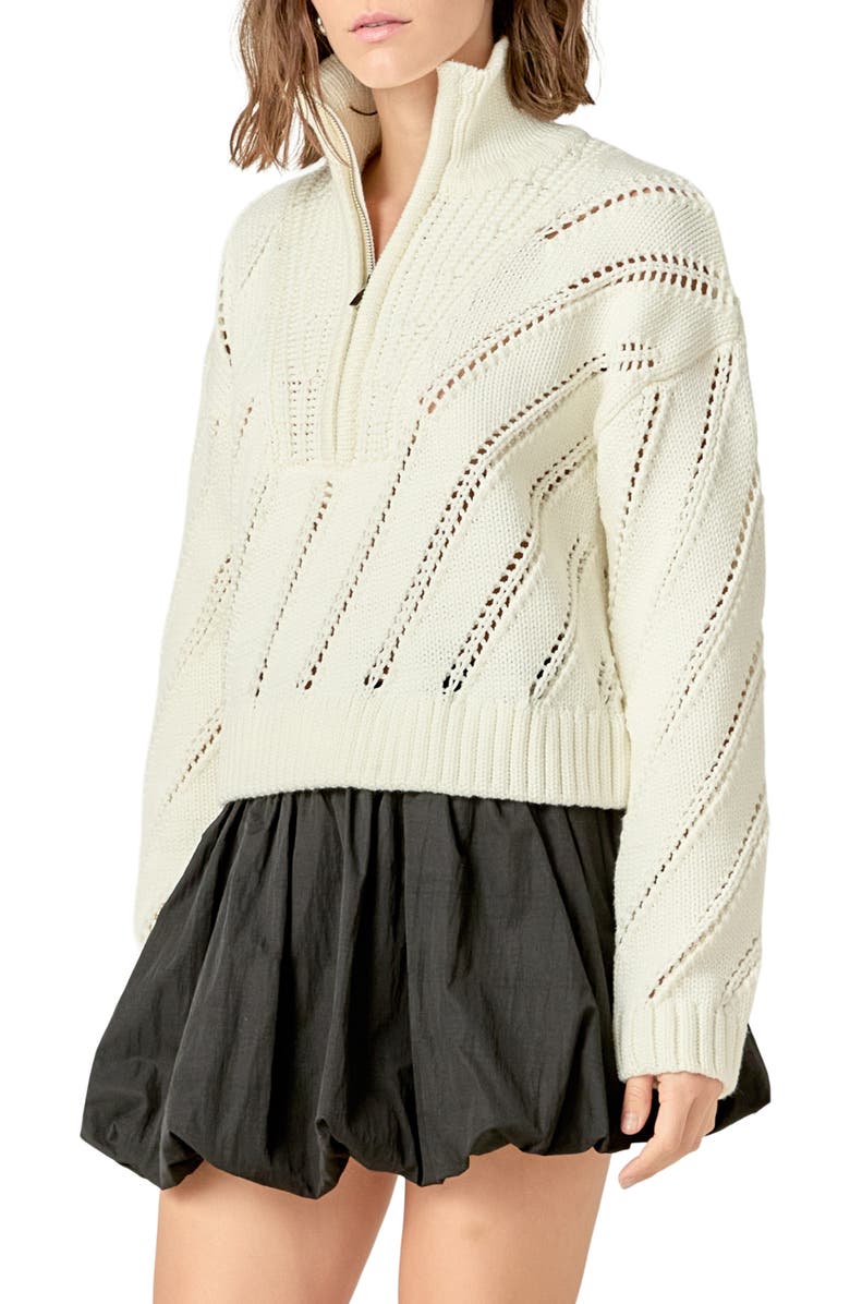 English Factory Half-Zip Sweater, Alternate, color, White