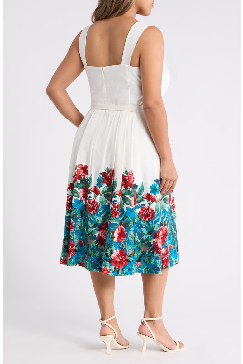 Belted Border Print Midi Dress, Alternate, color, IVORY MULTI