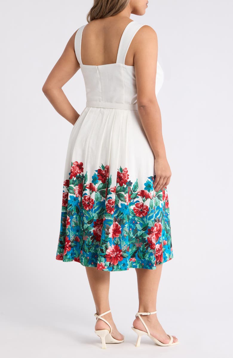 Tahari ASL Belted Border Print Midi Dress, Alternate, color, Ivory Multi