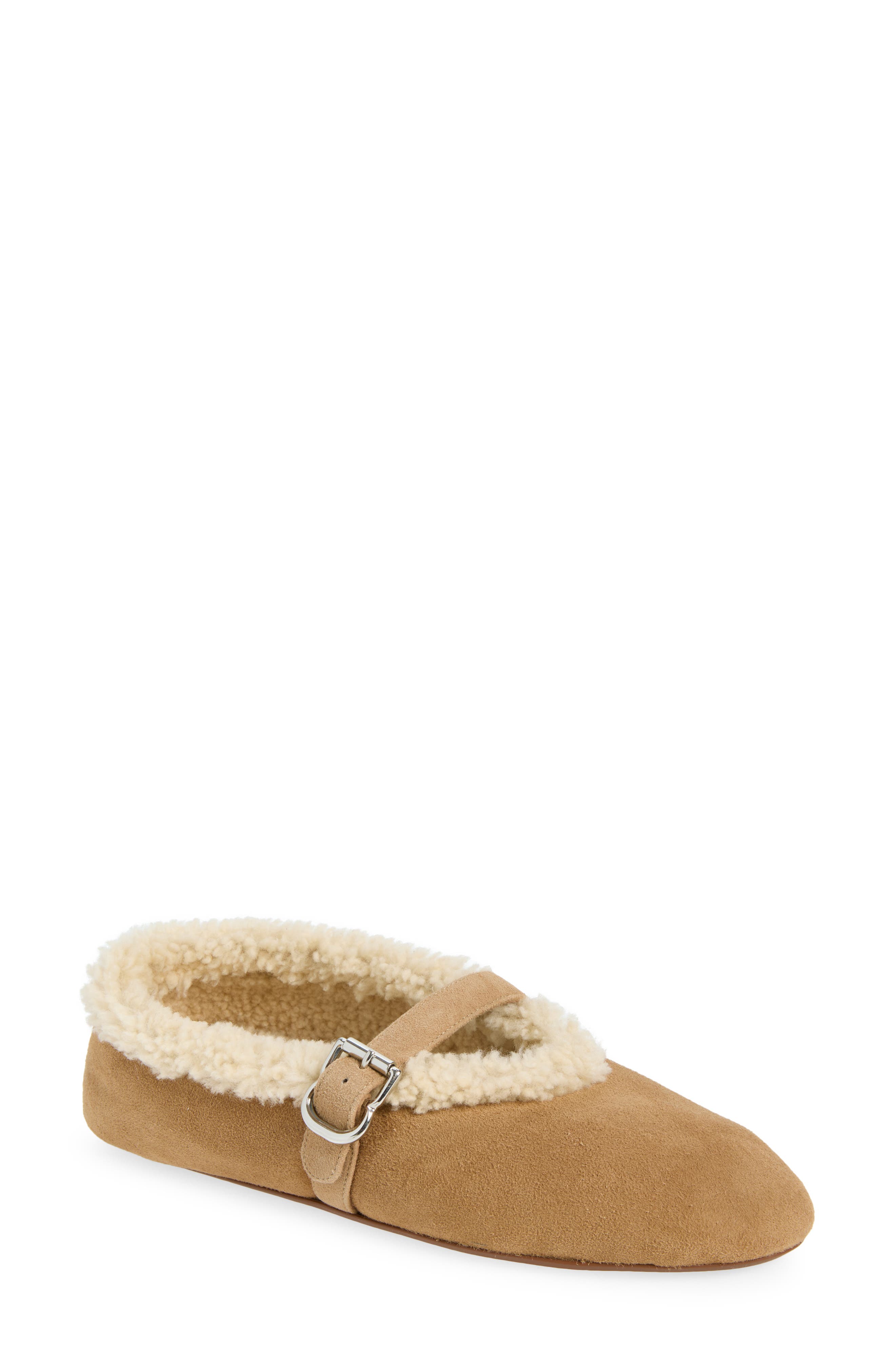 Genuine Shearling Mary Jane Flat, Main, color, 143 CAMEL