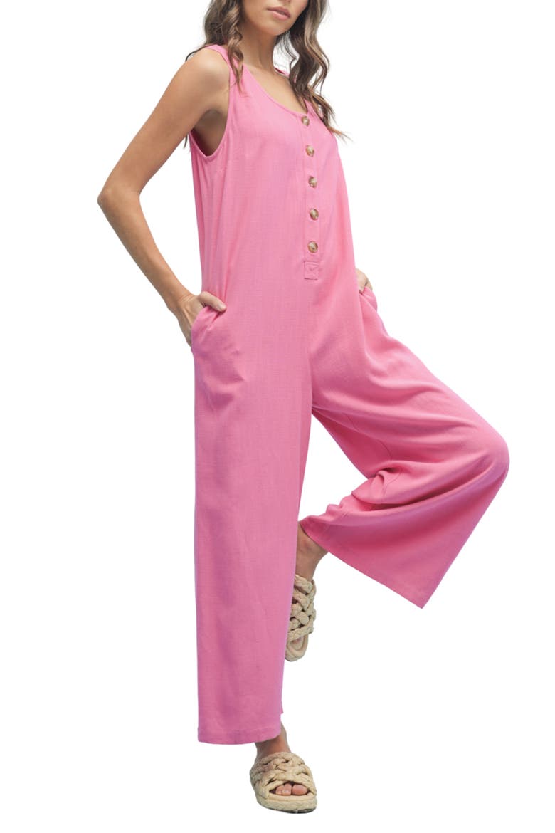 Button Front Sleeveless Jumpsuit, Alternate, color, HIBISCUS