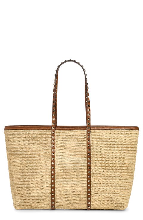 Rockstud Crochet Raffia Tote
