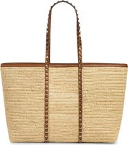 Valentino Garavani Rockstud Crochet Raffia Tote