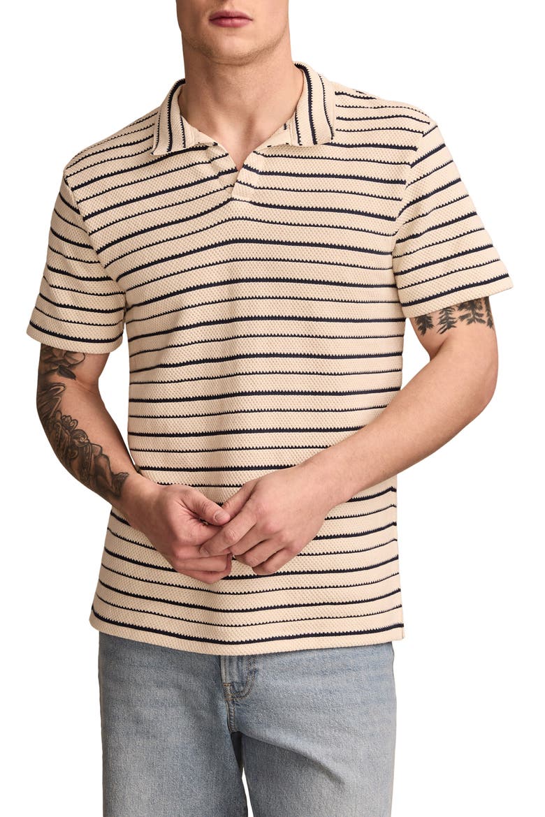 Jacquard Stripe Johnny Collar Cotton Polo, Main, color, BEIGE MULTI