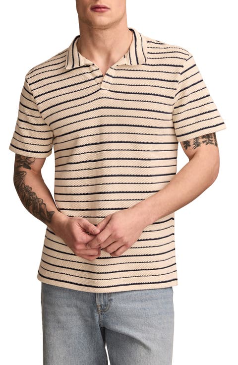 Jacquard Stripe Johnny Collar Cotton Polo