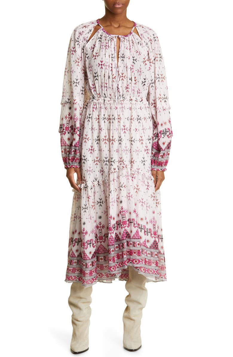 Isabel Marant Étoile Fratela-Ge Print Long Sleeve Maxi Dress, Main, color, White