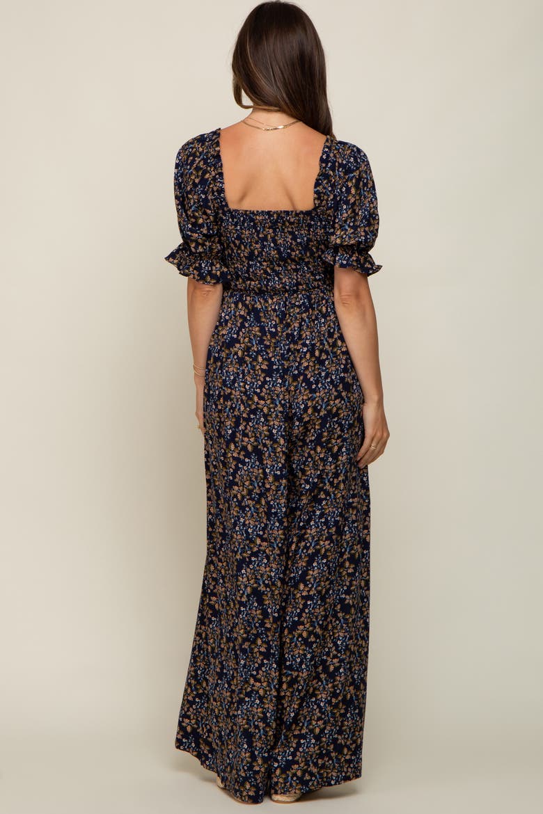 Floral Smocked Jumpsuit, Alternate, color, Navy Blue