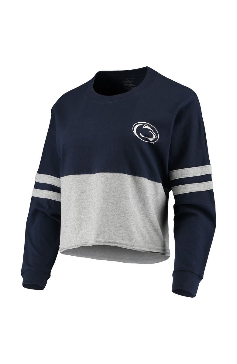 BOXERCRAFT Women's Navy/Heathered Gray Penn State Nittany Lions Cropped Retro Jersey Long Sleeve T-Shirt, Alternate, color, 