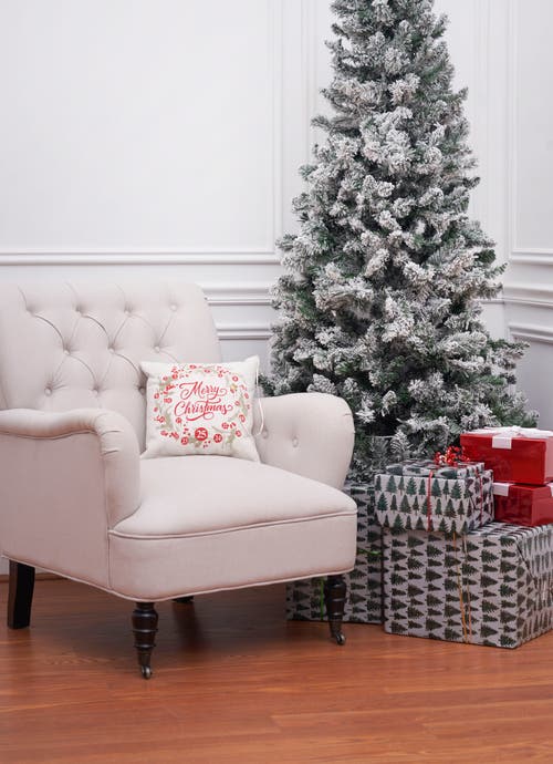 C & F Home C&f Home Merry Christmas Wreath Embellished Throw Pillow, 13.5" X 13.5" In White