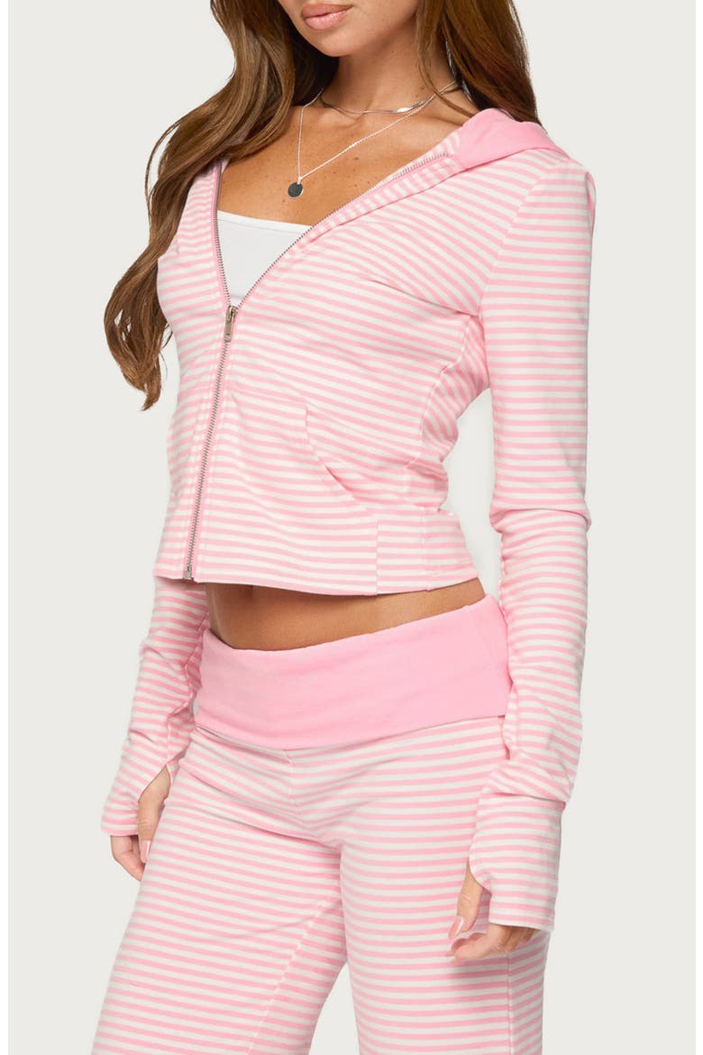 Meggy Striped Full Zip Hoodie, Alternate, color, LIGHT-PINK-AND-WHITE