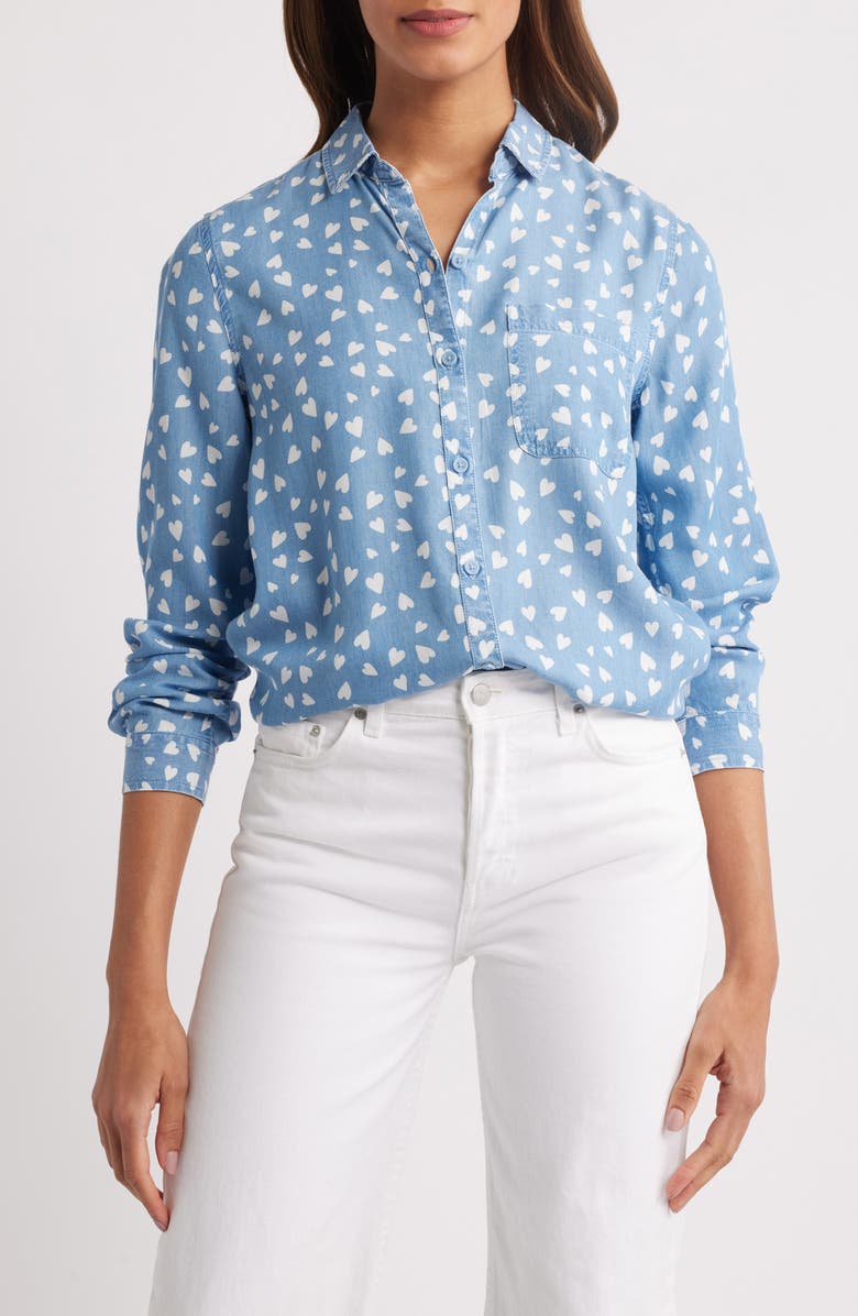 beachlunchlounge Kaylee Long Sleeve Chambray Button-Up Shirt, Main, color, 