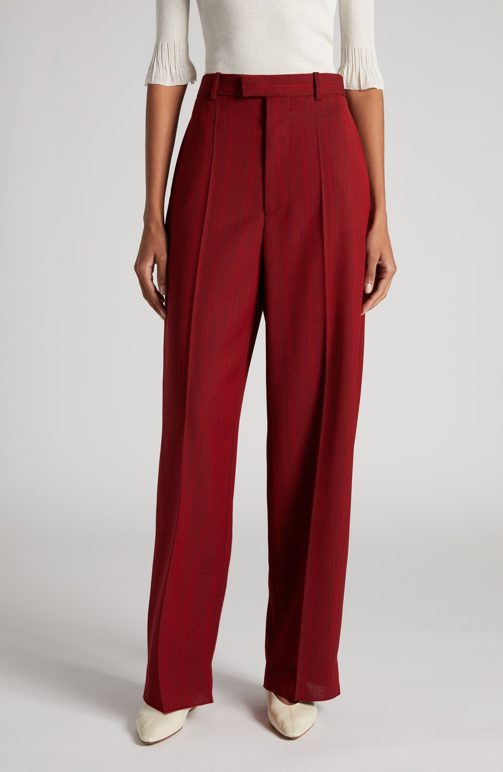 Subtle Stripe Wool Blend Pants, color, RED/ GREY MELANGE