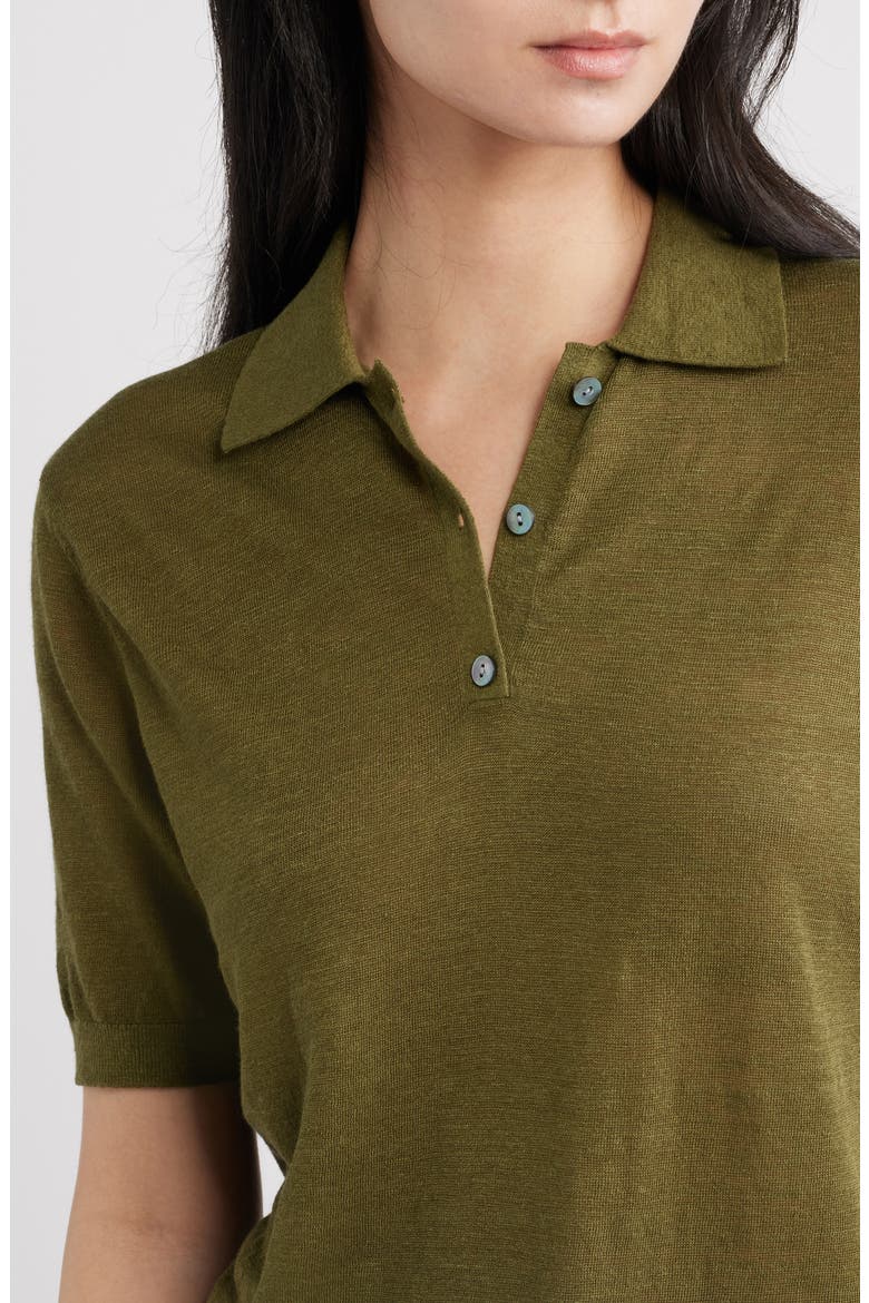 Semisheer Linen Blend Polo, Alternate, color, FOREST MOSS