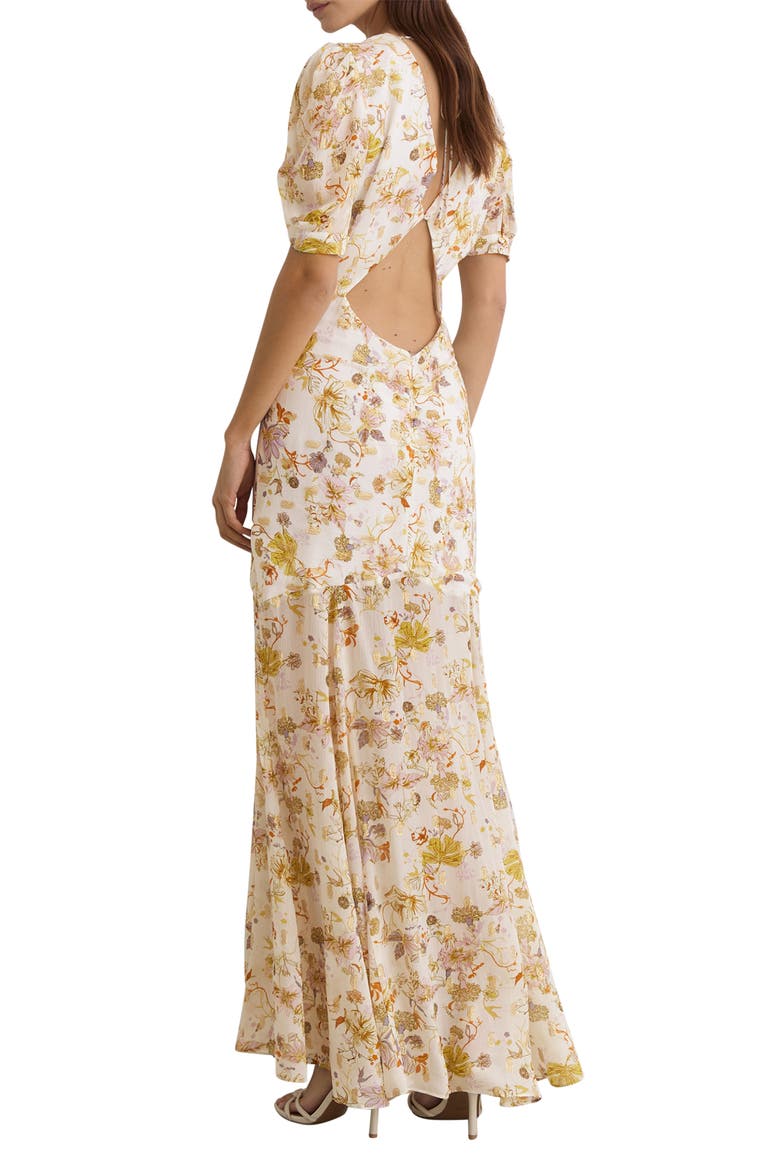 Naia Metallic Floral Print Back Cutout Maxi Dress, Alternate, color, IVORY