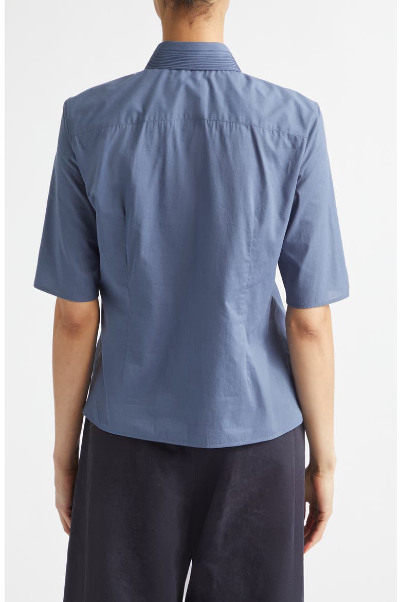 Pleated Collar Short Sleeve Cotton Button-Up Shirt, Alternate, color, SUGAR PAPER