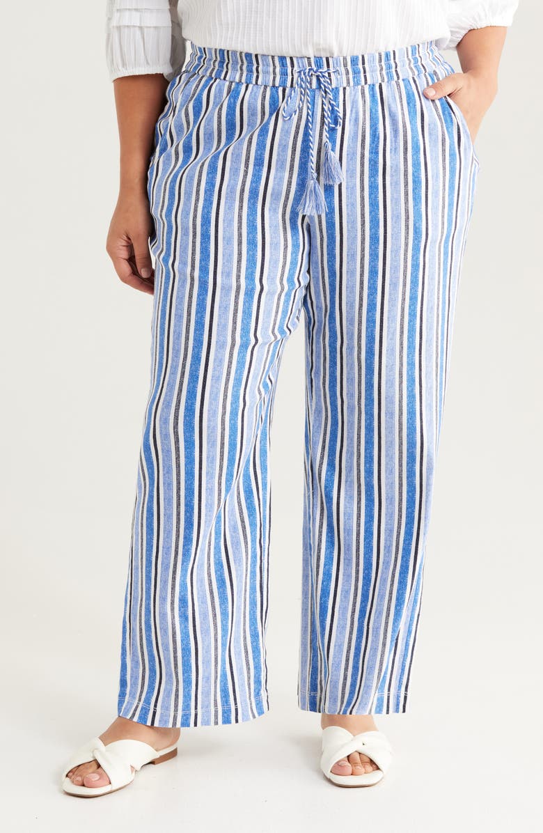 Liverpool Los Angeles Stripe Linen Blend Drawstring Wide Leg Pants, Main, color, 
