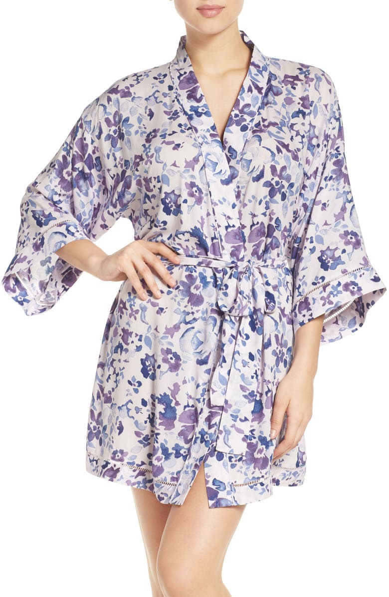 Nordstrom Lingerie Sweet Dreams Print Robe, Main, color, Purple Tint Watercolor Floral