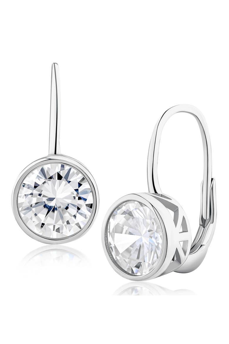 Round Cubic Zirconia Bezel Drop Earrings, Main, color, CLEAR SILVER