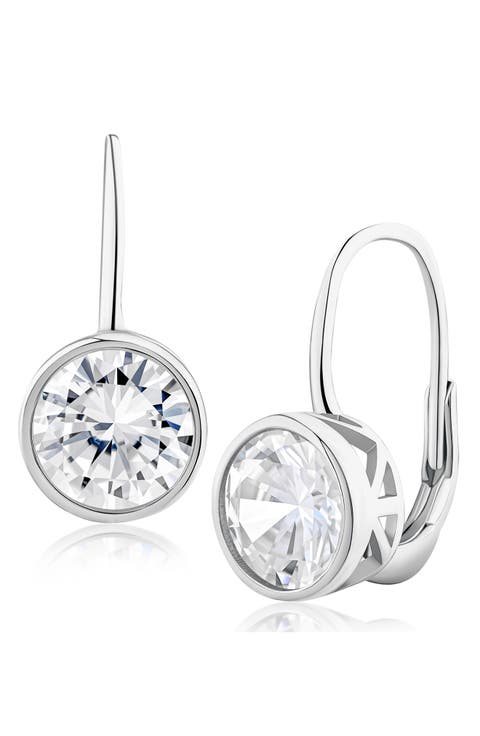Round Cubic Zirconia Bezel Drop Earrings