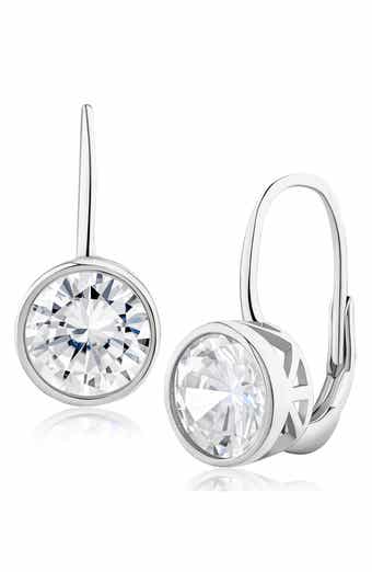 Round Cubic Zirconia Bezel Drop Earrings