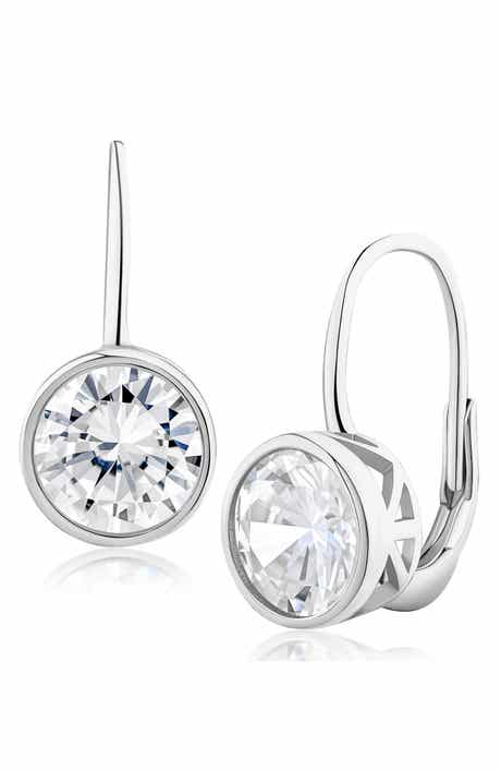Round Cubic Zirconia Bezel Drop Earrings